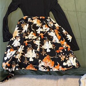 Floral Black and Orange Dress